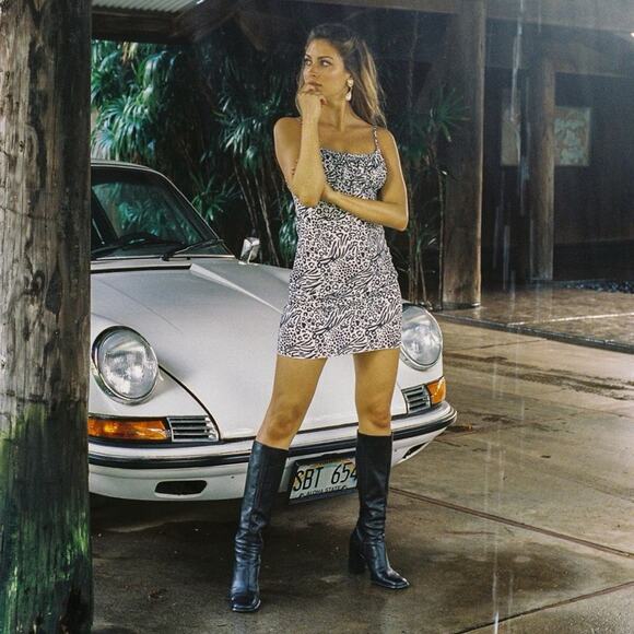 With Jean Boogie Cami Mini Dress In Wild Child Leopard Y2K Size Small Babydoll - Picture 2 of 16